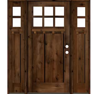 60 in. x 80 in. Craftsman Alder 2-Panel Left-Hand/Inswing 6-Lite Clear Glass Provincial Stain Wood Prehung Front Door