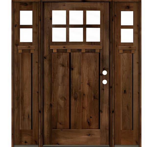 Krosswood Doors 64 in. x 80in. Craftsman Alder Provincial Stain Left-Hand 10-Lite Clear Wood with DS Single Prehung Front Door/Sidelites