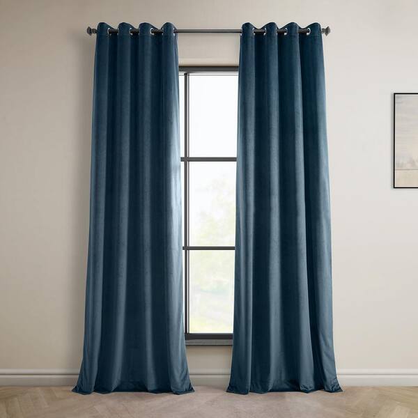 Exclusive Fabrics & Furnishings Avalon Blue Heritage Plush Velvet Grommet Room Darkening Curtain - 50 in. W x 120 in. L (1 Panel)