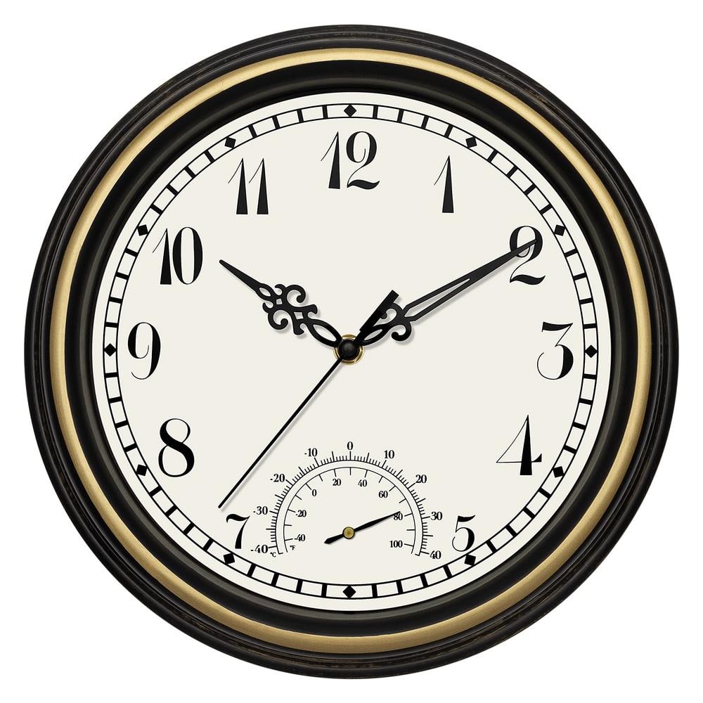 12 in. Gold Indoor Outdoor Waterproof Wall Clock