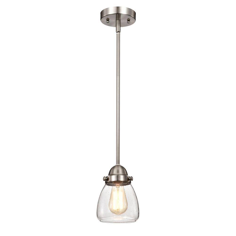 100-Watt 1 Light 5 in. Brushed Nickel Modern Pendant Light with Seeded Clear Glass Shade for Kitchen Island Dining Room price history on PriceWatchPro