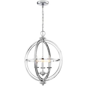 3-Light Chrome Globe Chandelier Candle Style Luna 17 in. Modern/Contemporary