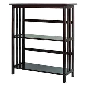 34 in. Espresso New Wood 2-Shelf Etagere Bookcase with Open Back