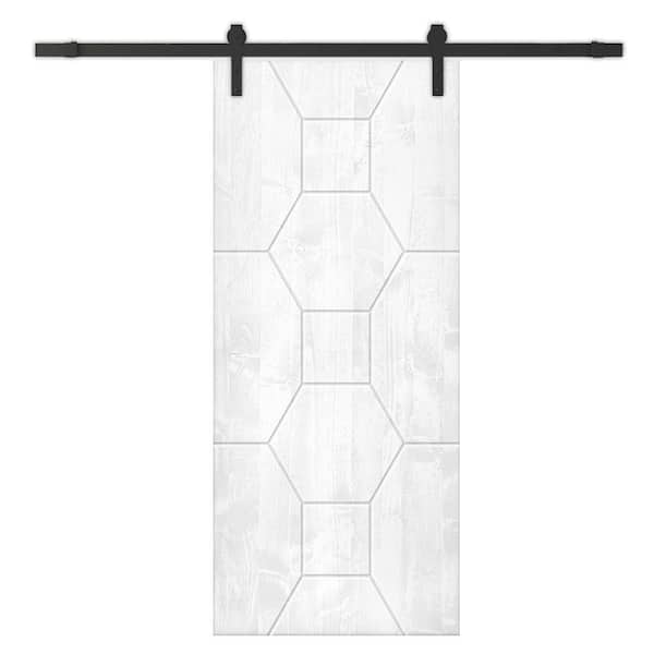 CALHOME 42 in. x 84 in. White Stained Pine Wood Modern Interior Sliding Barn Door with Hardware Kit