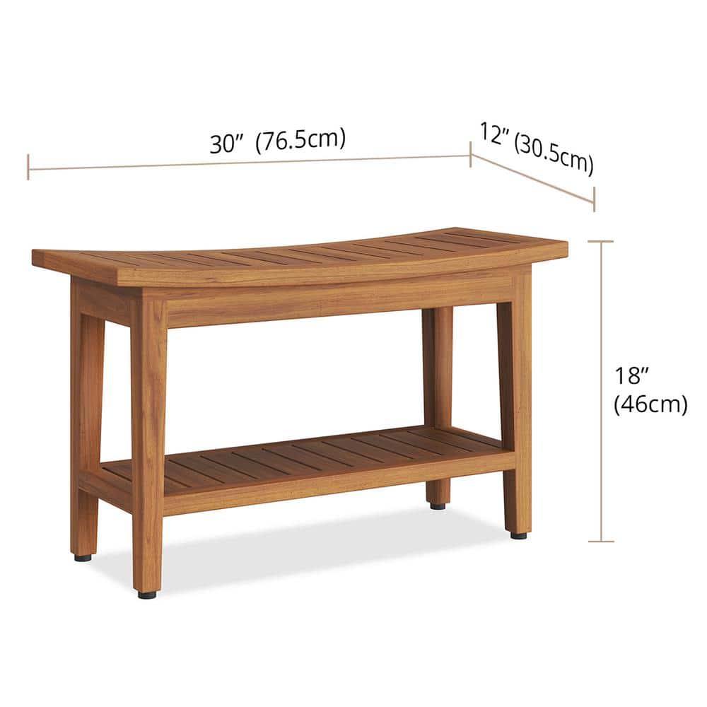 Teak Wood Water-Resistant Shower Bench with Shelf