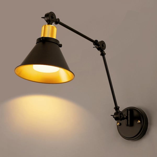 IDEGU 2 Pieces Wall Lights Modern Indoor Wall Lamp Made Of Wood Metal Semicircle Lampshade E27 Adjustable Wall Spot Vintage Lamp For Bedroom Living Room (2 Lamps, Yellow - View #12