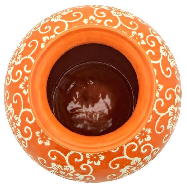 Red Lantern 14 in. White Flowers on Orange Tung Chi Decorative Red Lantern 14 in. White Flowers on Orange Tung Chi Decorative