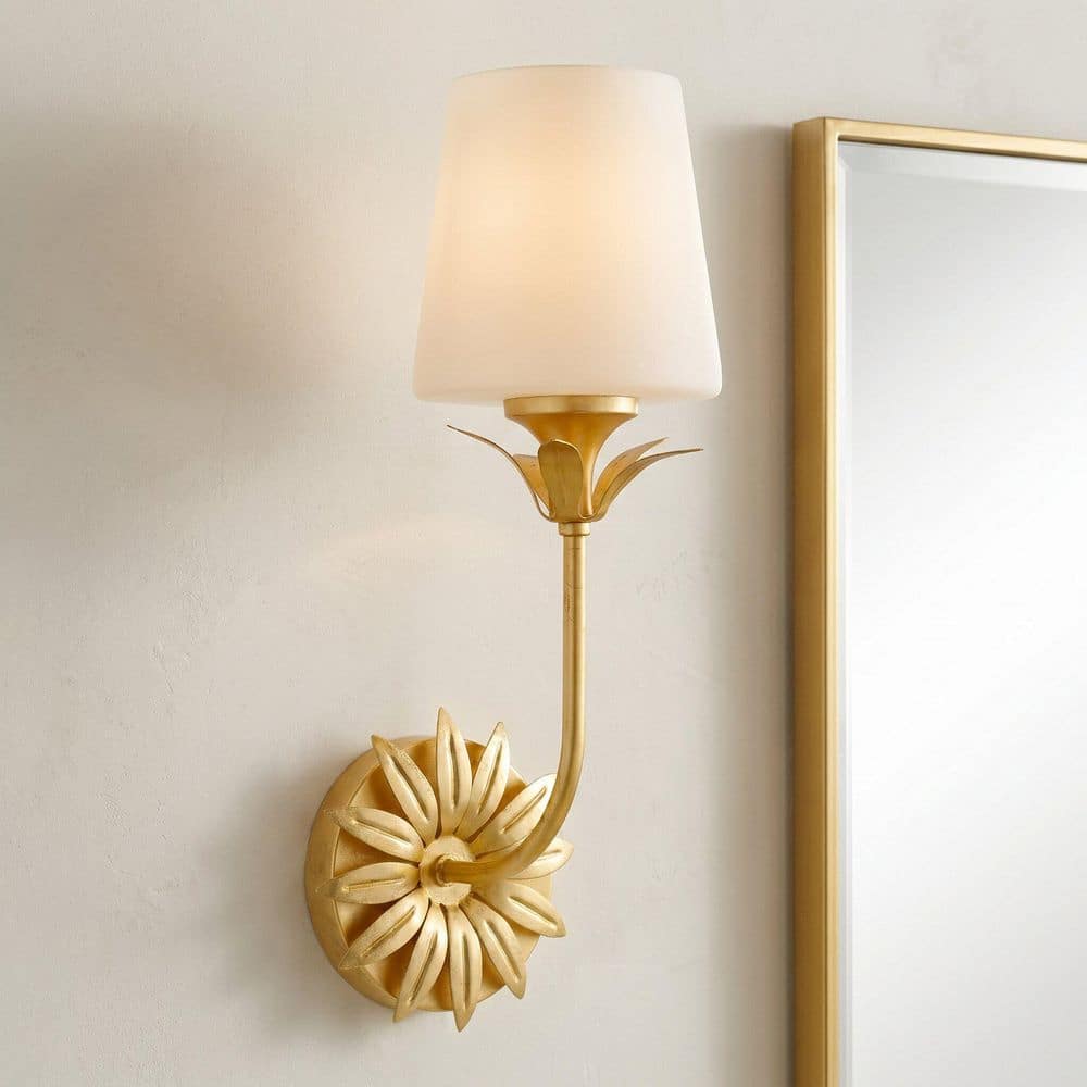 Quoizel Dorothea 1-Light Gold Leaf Wall Sconce with Opal Etched