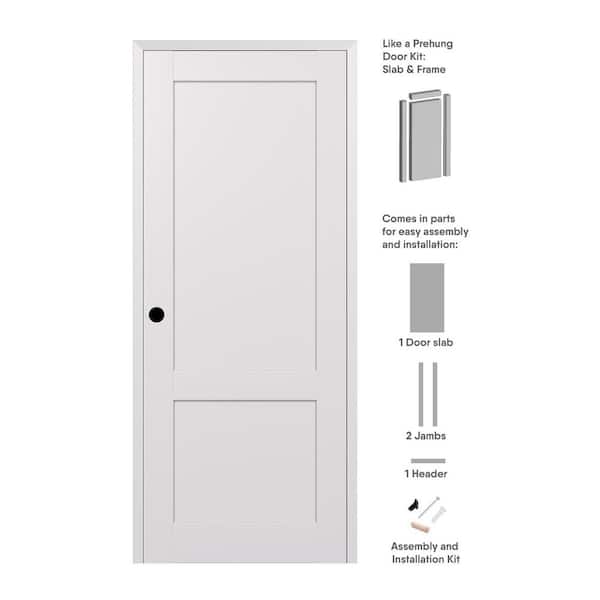 2-Pane Shaker 36 in. x 96 in. Right-Hand Snow White Composite Solid Core DIY-Friendly Single Prehung Interior Door
