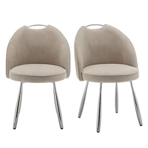 BBAT Beige Fabric Dining Side Chairs with Metal Legs, Set of 2
