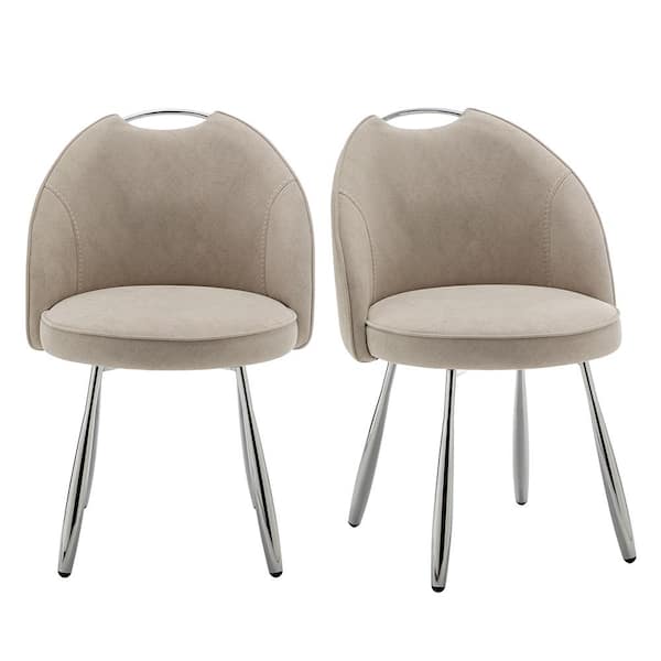 Art Leon BBAT Beige Fabric Dining Side Chairs with Metal Legs, Set of 2