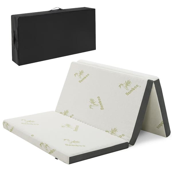 Full Size Medium Portable 3 in. Tri-Fold Memory Foam Floor Mattress Topper with Carrying Bag