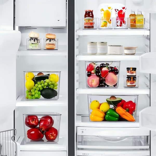 Set of 8 Clear Plastic Storage Bins, 4 Large and 4 Small Stackable Containers for Pantry Organization