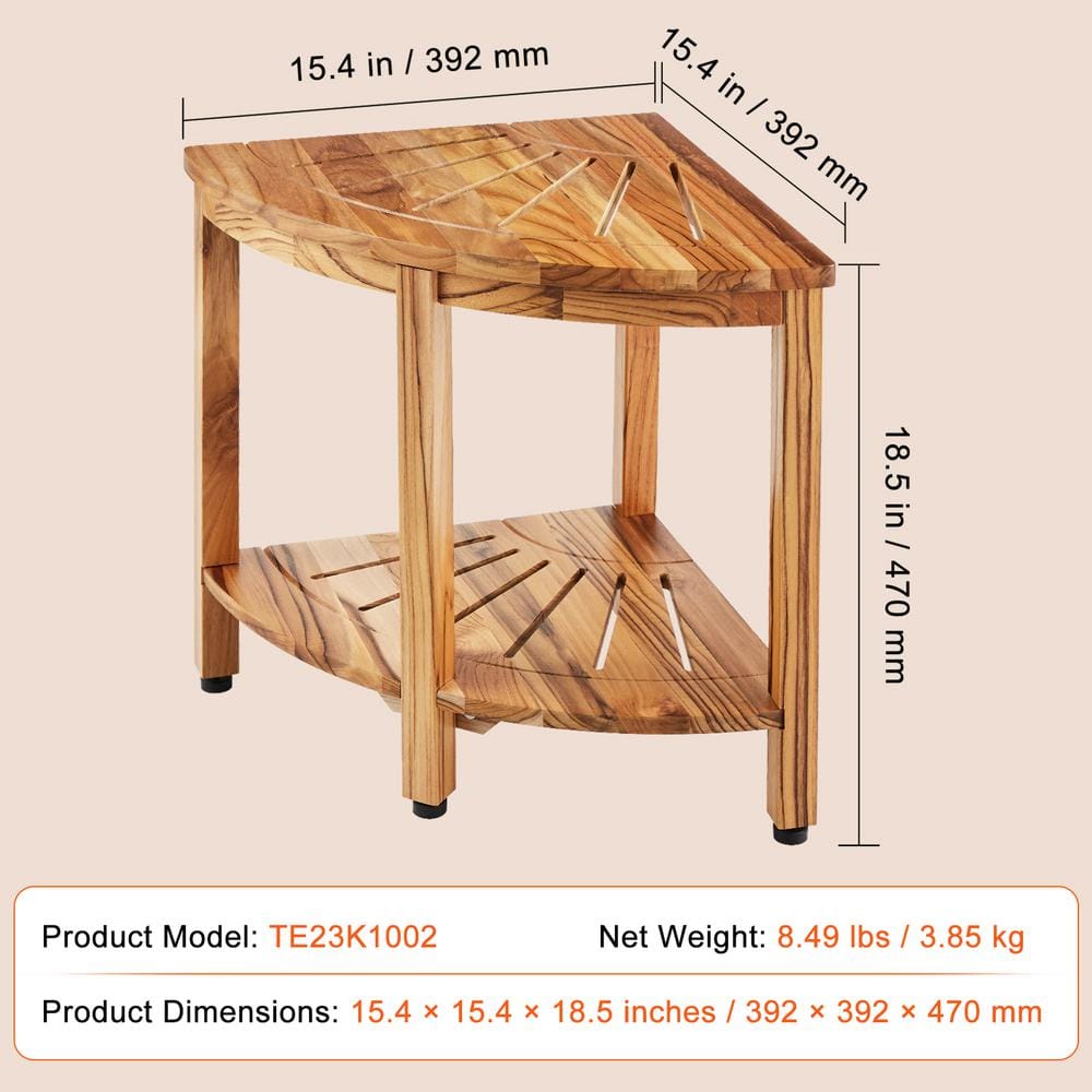 Teak Corner Shower Bench with Adjustable Rubber Feet