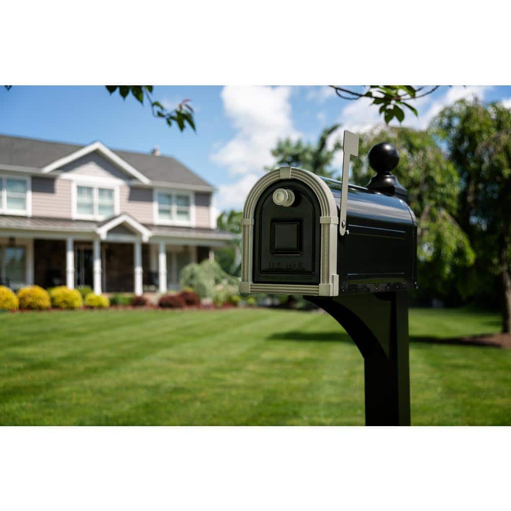 Brunswick Large Black and Brushed Nickel Steel Post-Mount Mailbox