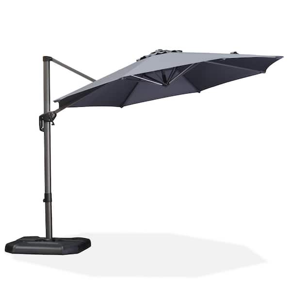 PURPLE LEAF 10 ft. Octagon Aluminum Outdoor Patio Cantilever Umbrella Offset 360-Degree Rotation Umbrella with Wheels Base, Gray