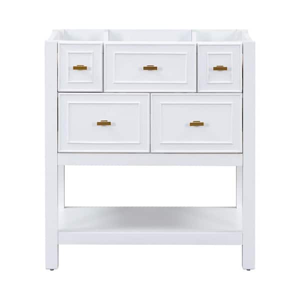 Aoibox 30 in. W x 18 in. D x 33 in. H Bath Vanity Cabinet without Top in White, Freestanding Bath Vanity with 5 Drawers