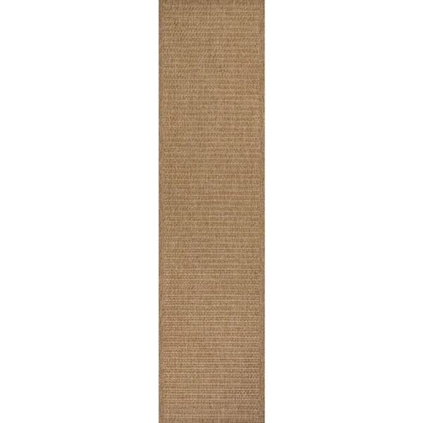 Maxine Easy Jute Contemporary Border Boho Fine Rib Weave Natural 2 ft. x 8 ft. Indoor/Outdoor Runner Rug
