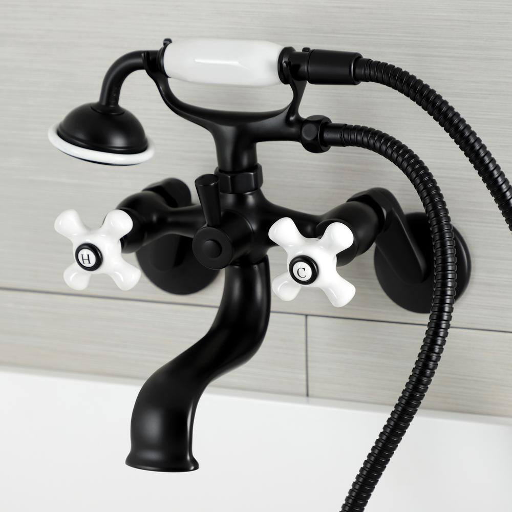 Matte Black Brass Wall Mount Clawfoot Tub Faucet with Hand Shower