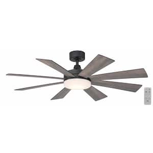 Bayla 52 in. Indoor Matte Black Windmill Ceiling Fan with Adjustable White Integrated LED with Remote Included