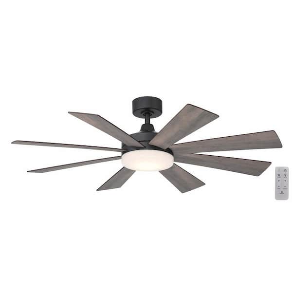 Hampton Bay Bayla 52 in. Indoor Matte Black Windmill Ceiling Fan with Adjustable White Integrated LED with Remote Included