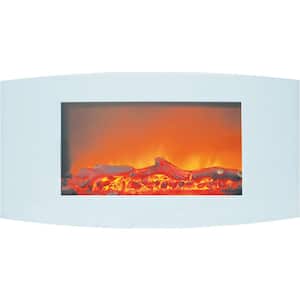 Fireside 35 in. Wall-Mount Electric Fireplace with White Curved Panel and Realistic Log Display