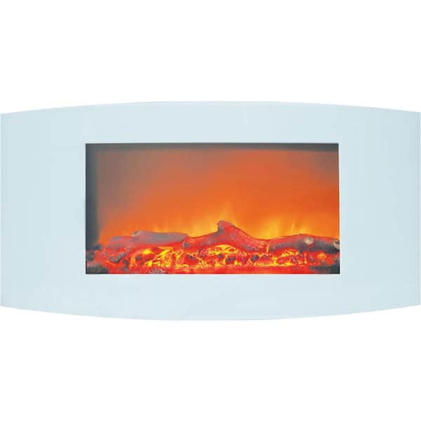 Hanover Fireside 35 in. Wall-Mount Electric Fireplace with White Curved Panel and Realistic Log Display