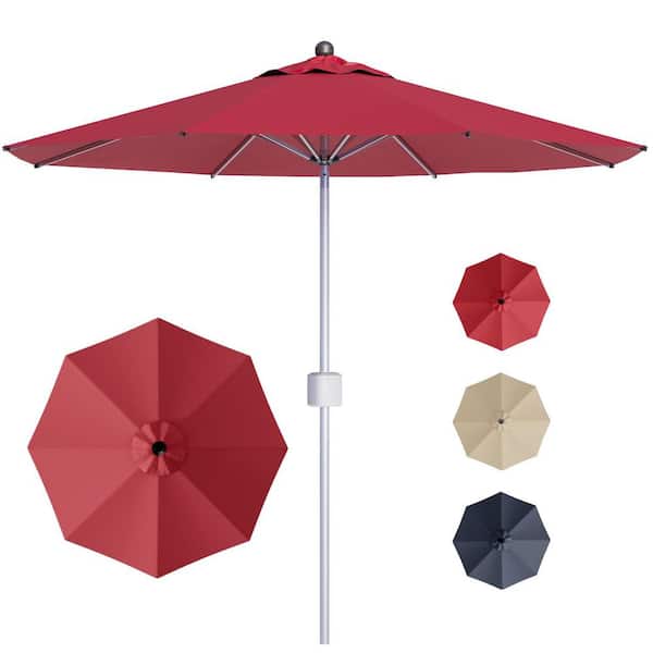 9 ft. Red Motorized Patio Umbrella, Remote Outdoor Umbrella with Heavy Duty Aluminum Frame