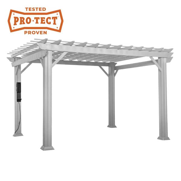 Backyard Discovery Hawthorne 12 ft. x 10 ft. White Steel Traditional Pergola with Sail Shade Soft Canopy