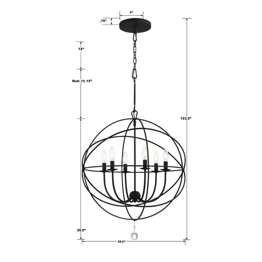 Solaris Black 6-Light Sphere Chandelier with Clear Glass Drops