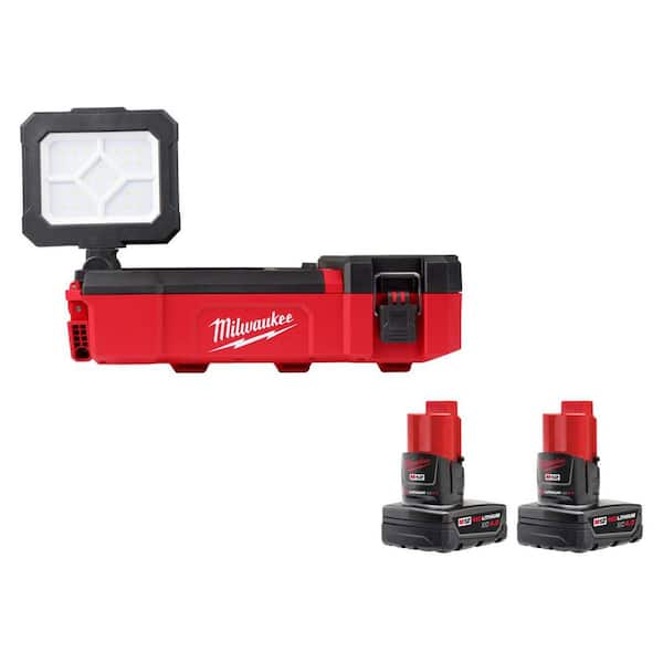 M12 12-Volt Lithium-Ion Cordless PACKOUT Flood Light w/USB Charging & 4. 0Ah (2-Pack)