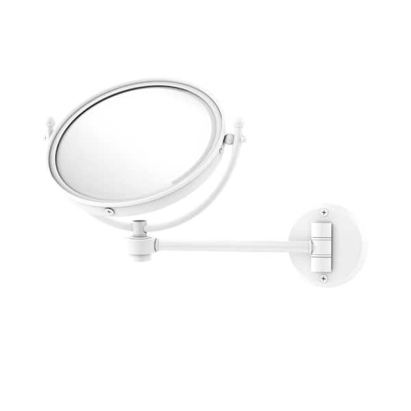 Allied Brass 8 in. W x 10 in. H Small Large Round Tri Fold Metal Framed Magnifying Wall Bathroom Vanity Mirror in Matte White