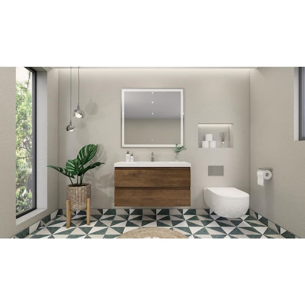 Unbranded Bohemia 42 in. W Bath Vanity in Rosewood with Reinforced Acrylic Vanity Top in White with White Basin