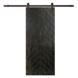 Herringbone 30 in. x 80 in. Fully Assembled Charcoal Black Stained Wood Modern Sliding Barn Door with Hardware Kit