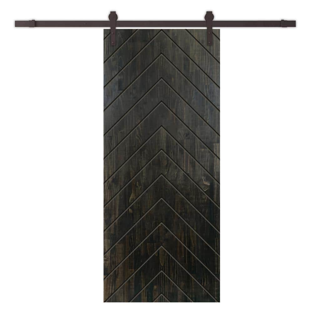 Herringbone 42 in. x 96 in. Fully Assembled Charcoal Black Stained Wood Modern Sliding Barn Door with Hardware Kit price history on PriceWatchPro