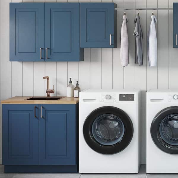 Greenwich Valencia Blue 34.5 in. H x 36 in. W x 24 in. D Plywood Laundry Room Sink Base Cabinet with 1 Shelf