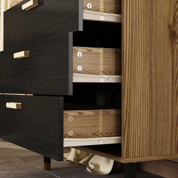 URTR Classic Wood 4-Drawer Storage Cabinet Dresser Storage Tower 4-Tier Storage Shelves with Removable Fabric Storage Box, Brown