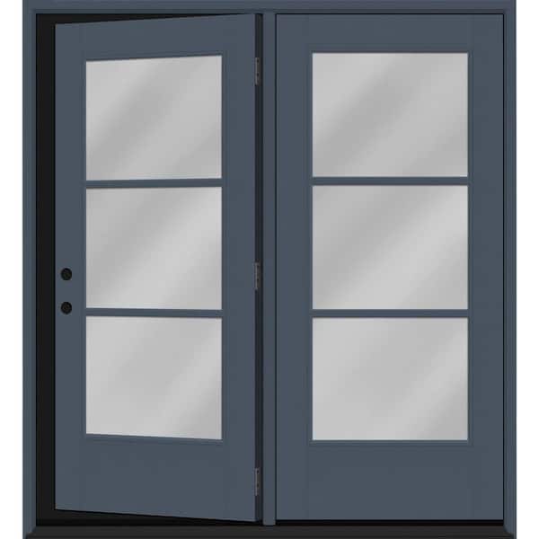 Legacy 72 in. x 80 in. Icon 3L Modern ClearGlass DarkDenim RH Center-Hinged Painted Fiberglass Retro Pato Door w/ 6"Jamb