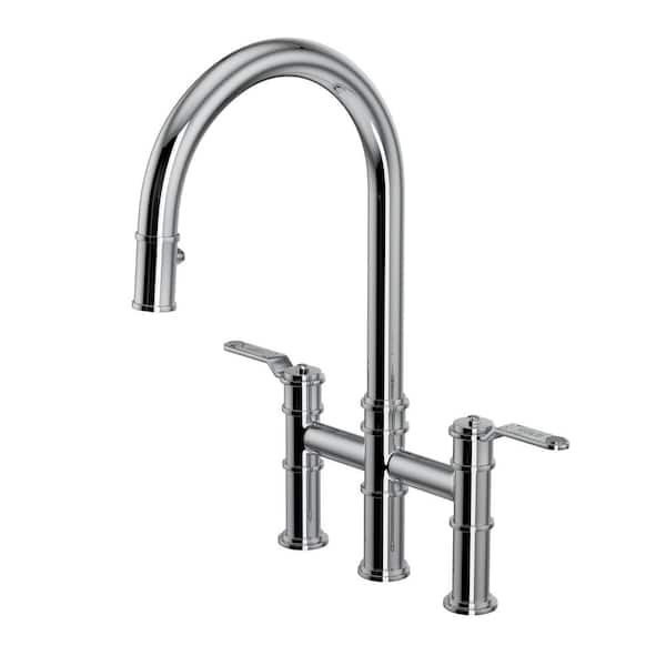 Armstrong Bridge Two Handle Pull-Down Sprayer Kitchen Faucet in Polished Chrome