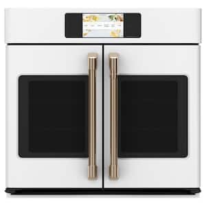 30 in. Smart Single Electric French-Door Wall Oven with Convection Self-Cleaning in Matte White, Fingerprint Resistant