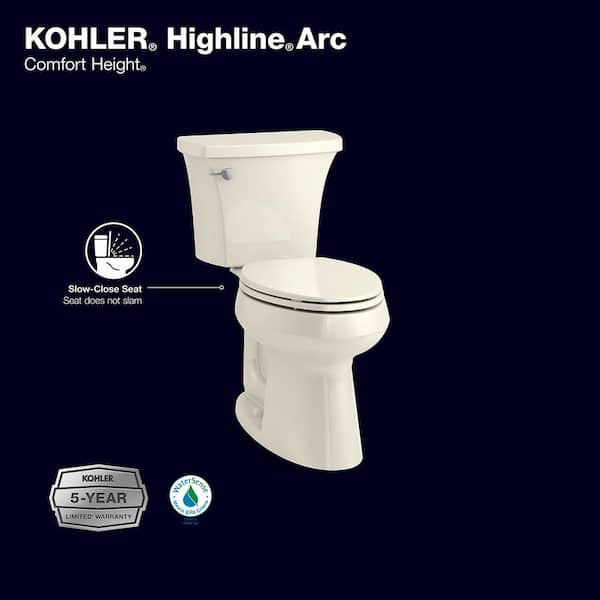 Highline Arc 12 in. Rough In 2-Piece 1.28 GFP Single Flush Elongated Chair Height Toilet in Biscuit with Soft Close Seat