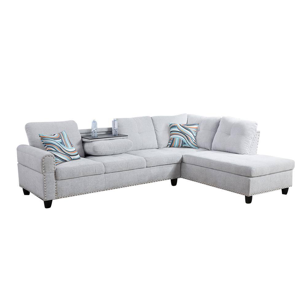 Star Home Living 104 in. Round Arm 2-Piece Fabric L-Shaped Sectional ...