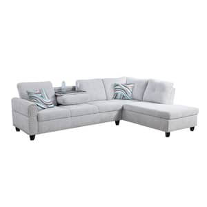 104 in. Round Arm 2-Piece Fabric L-Shaped Sectional Sofa in Gray White
