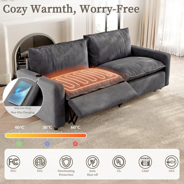 Power Recliner Couch,107 in. Square Arm 5-Piece Linen Modular Motion Sectional Sofa with Heating, USB Ports in Gary