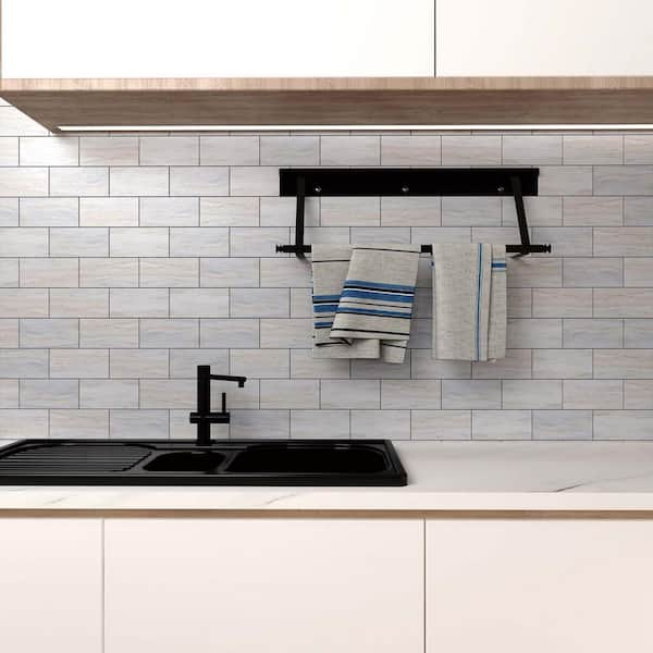 Thicker | 10 Pcs Marble Peel and Stick Tile Backsplash Kitchen, Bathroom | Carrara Subway Tile | Waterpfoof, Heat Resistant online | 12 x 12 Inches