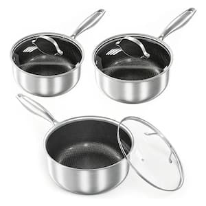 3-Piece Sauce Pan Set with Lids, with Stainless Steel Nonstick Ceramic Coating and All Cooktop Compatible