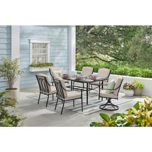 Tully Park 7-Piece Metal Rectangle Outdoor Dining Set with CushionGuard Putty Tan Cushions