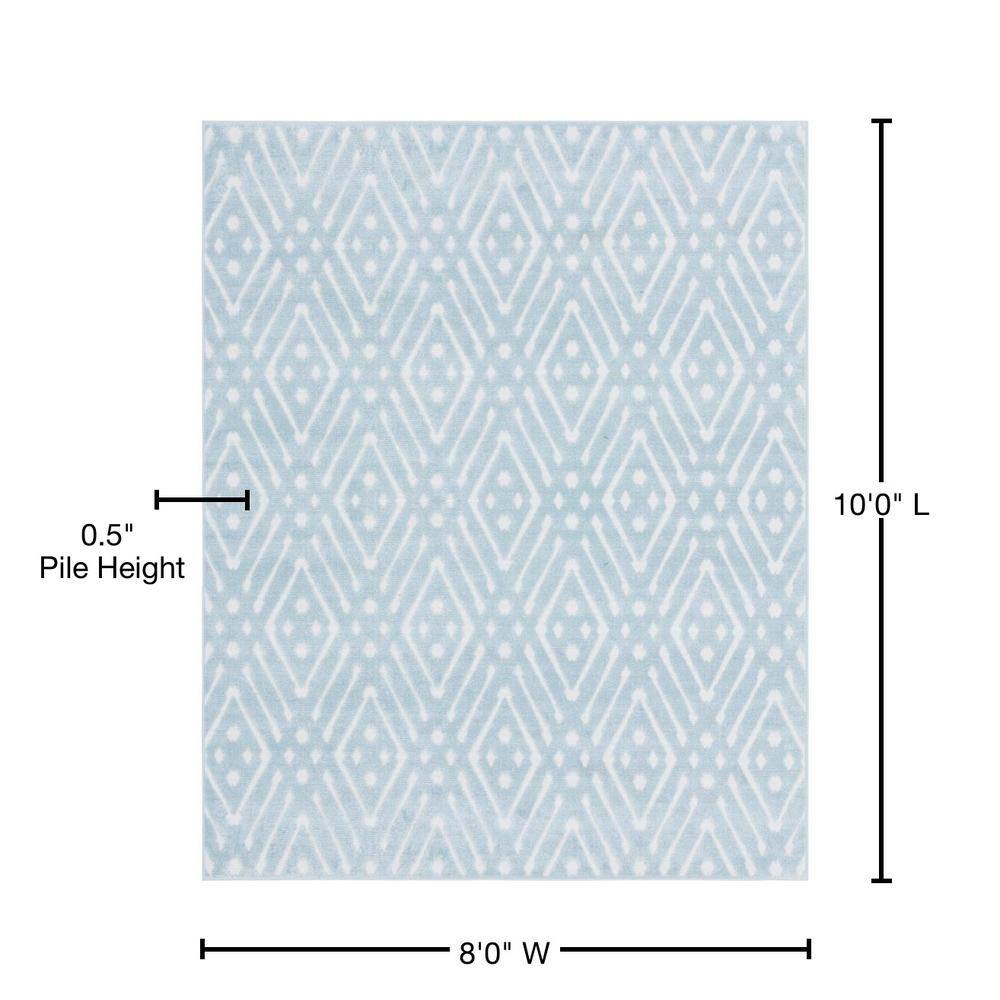 Light Blue Geometric Synthetic Rectangular Outdoor Rug 8' x 10'