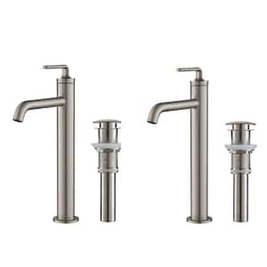 Ramus Single Hole Single-Handle Vessel Bathroom Faucet with Matching Pop-Up Drain in Spot Free Stainless Steel (2-Pack)