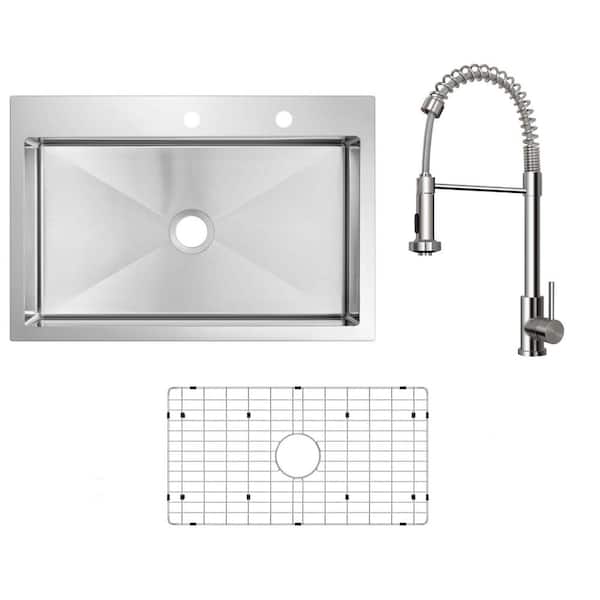 33 in. Drop-In/Undermount Single Bowl 18-Gauge Stainless Steel Kitchen Sink with Pull Down Sprayer Faucet